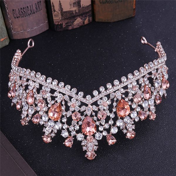 

мода диадема розового золота барокко зеленый кристалл tiara корона для женщин девочек ювелирных оголовий люкса свадебных аксессуаров для вол, Golden;silver