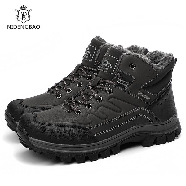 

winter fashion warm men cotton shoes plus velvet high-outdoor men's casual shoes non-slip with fur leather sneakers 40-46, Black