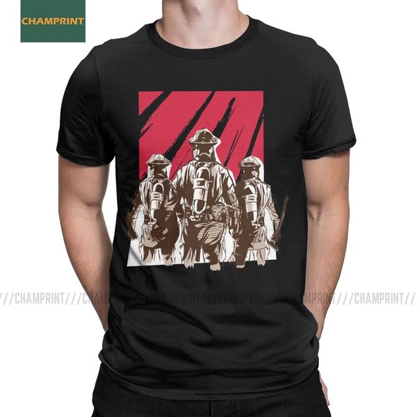 

men t-shirt firefighter fire department squad cotton tees short sleeve fire hose worker uniform fireman t shirts crewneck