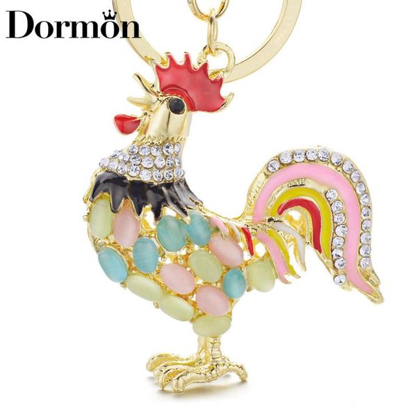 

dormon alloy metal cock rooster chicken keychains crystal handbag pendant cute key holder ring chains for car women dk131, Silver