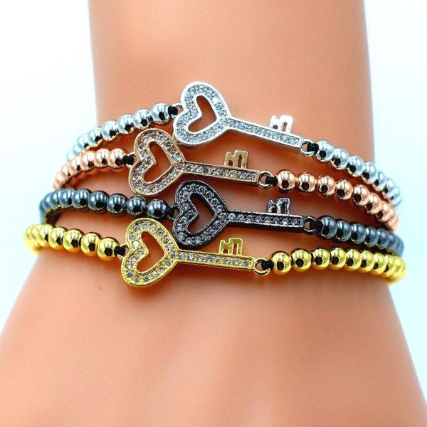 

ключевая шарма для женщины людей 24k золочение micro pave cz 4mm beads классического европейского стиля braiding браслетов, Black