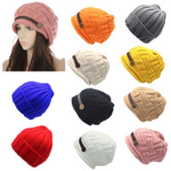 

women solid color knitted hats autumn winter casual solid color soft beret bonnet cap vintage cotton warm knitted bonnet hat, Blue;gray