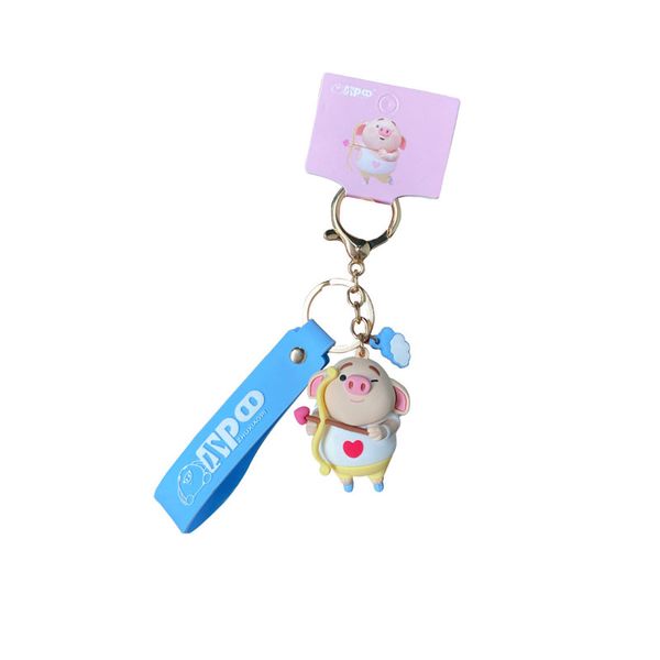 

mini pig key chain female korean lovely personality creative simple circle car key pendant, Black