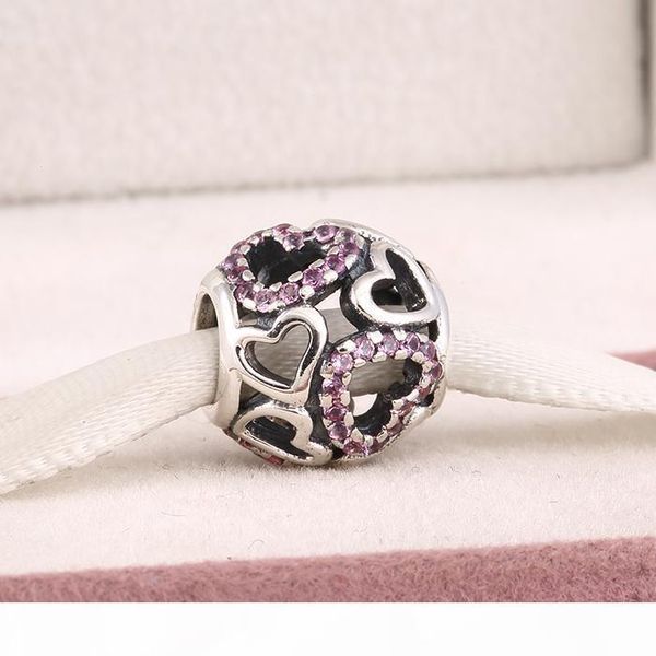 

fits pandora diy charms bracelet 2015 new authentic 925 sterling silver openwork pink heart charms pave zircon for women jewelry, Bronze;silver