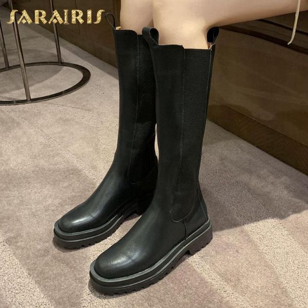 

boots sarairis 2021 arrivals slip on knee high woman shoes platform comfortable black spring autumn ladies footwear