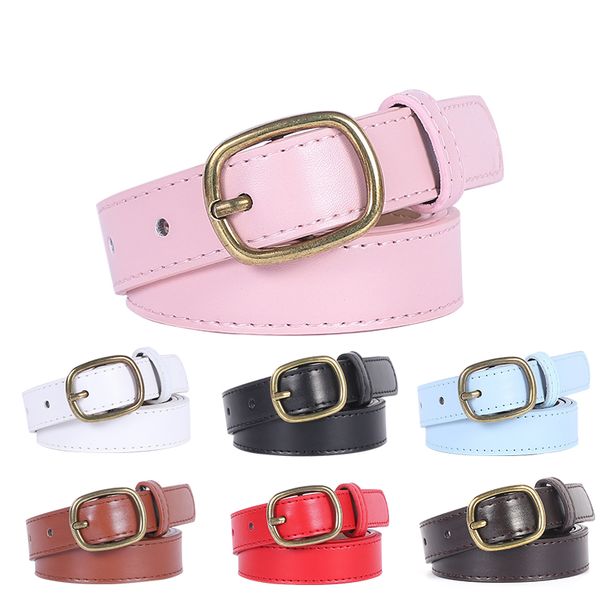 

vintage bronze buckle women belts all-match candy colors pu leather waist strap black thin jeans casual ladies female waistband, Black;brown