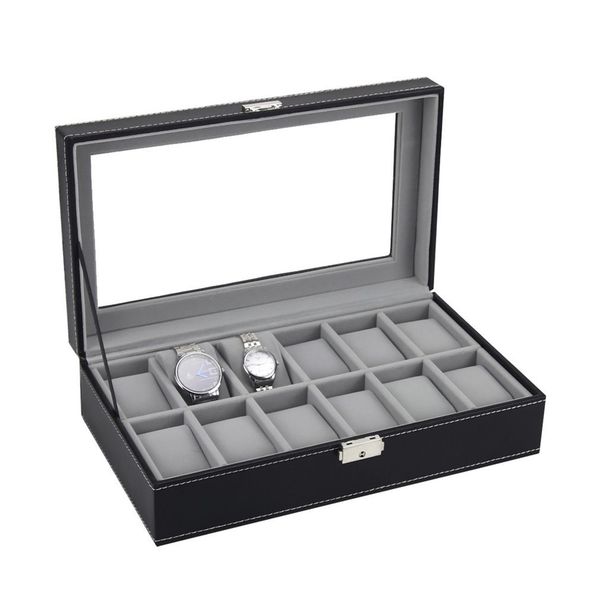 

6/10/12 slots watch box case rings chain necklace holder storage organizer jewelry display watch pu leather casket saat trendcy cx200807, Black;blue