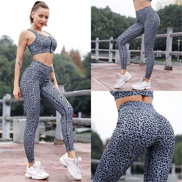 

new women fashion leopard printing yoga set gym shockproof sports bras sport leggings running work out training suit, White;red