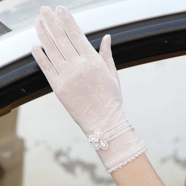 

women fashion lace gloves bride thin solid female ceremony glove 2020 comfortable breathable flower gloves driving mittens, Blue;gray