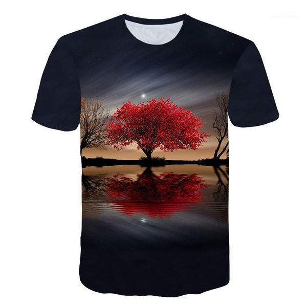 

мужская одежда летняя мужской дизайнер хлопок tshirts 3d digital tree printed short sleeve tops casual плюс размер, White;black