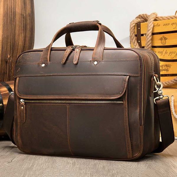 

crazy horse leather men briefcase genuine leather lapbag full grain shoulder messenger bag cowhide business handbag