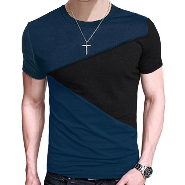 

casual sports men's summer short-sleeved stitching fashion short-sleeved round neck t-shirt bottoming shirt tx116