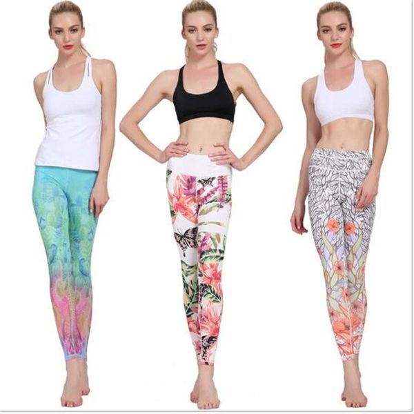 

women print floral leggings elastic outdoor sportwear fitness running dancing gym clothing yoga pants long trousers, White;red