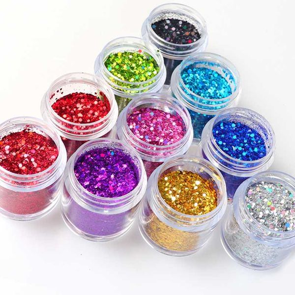 

1 коробка голографическая шестигранной формы nail art блеск порошок лазерная сияющие блестки для ногтей diy sparkly ногтей маникюр paillette, Silver;gold