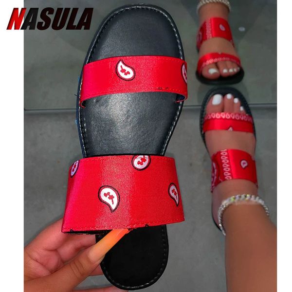 

new summer women sandals print slipper girls casual daily comfy slip on flats sandal outdoor holiday beach open toe slides, Black