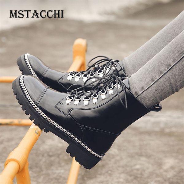 

mstacchi punk block heel shoes women suede booties lace-up botki damskie female keep warm booties casual winter flats snow boots, Black
