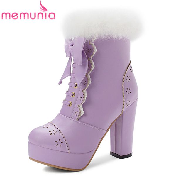 

memunia 2020 sweet winter snow boots women high heels platform shoes round toe fashion party wedding shoes ankle boots woman, Black
