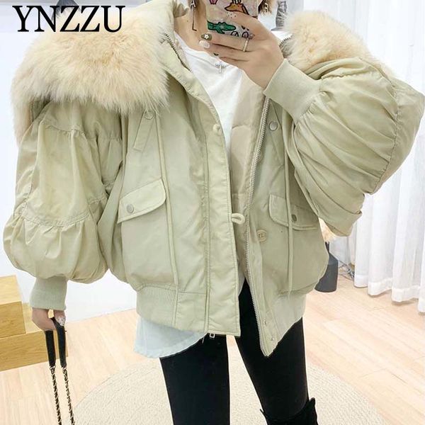 

black big fur collar women down jacket 2019 winter warm long sleeve bomber jackets oversize casual female short coat ynzzu yo969, Black;white
