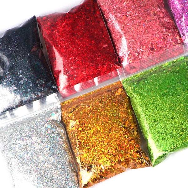 

nail glitter 50g/bag holographic powder mixed size hexagon flakes sequins art decorations for manicure design, Silver;gold