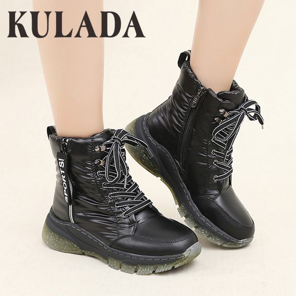 

new women boots winter keep warm ankle snow boots ladies lace-up comfortable waterproof booties chaussures femme, Black