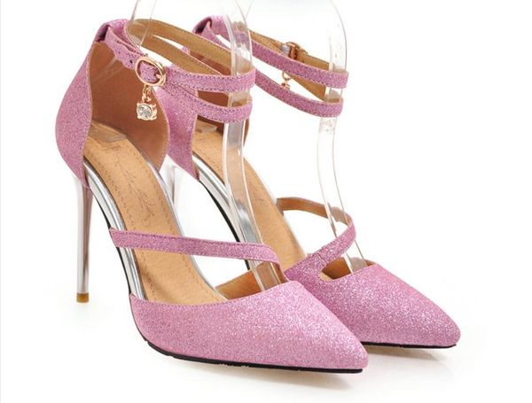 

2020 spring and autumn summer with new style fashion high heel fine heel pointed end sequined cloth women's shoes@nm37, Black