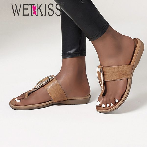 

wetkiss casual slippers for women flip flops summer sandal rubber sole comfort slides shoes woman beach thongs flat shoes, Black