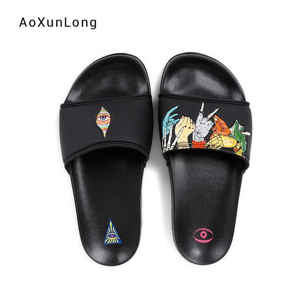 

fashion summer slippers new fashion outdoor leisure comfortable men's beach anti-skid tide slippers youth casual slides, Black