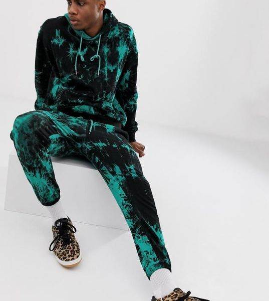 

pants 2pcs clothing sets suits mens 3d tie dyed tracksuits autumn winter hooded hoodies, Gray