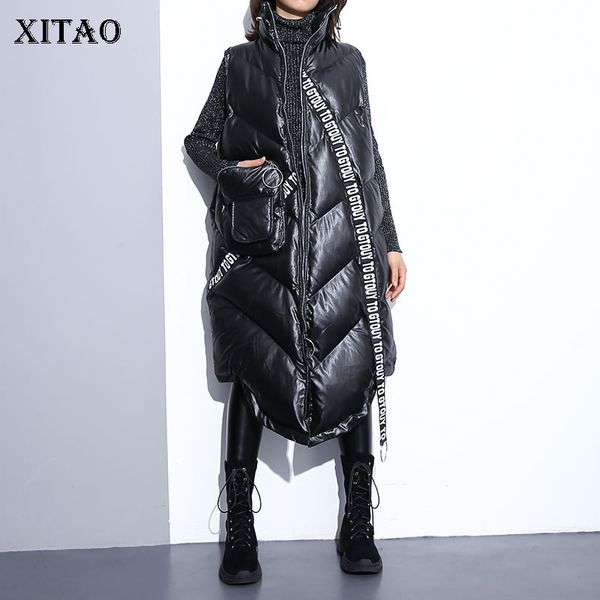 

xitao women black sleeveless pocket loose vest 2020 new mandarin collar sleeveless casual vest female solid color coat zll2158, Black;white