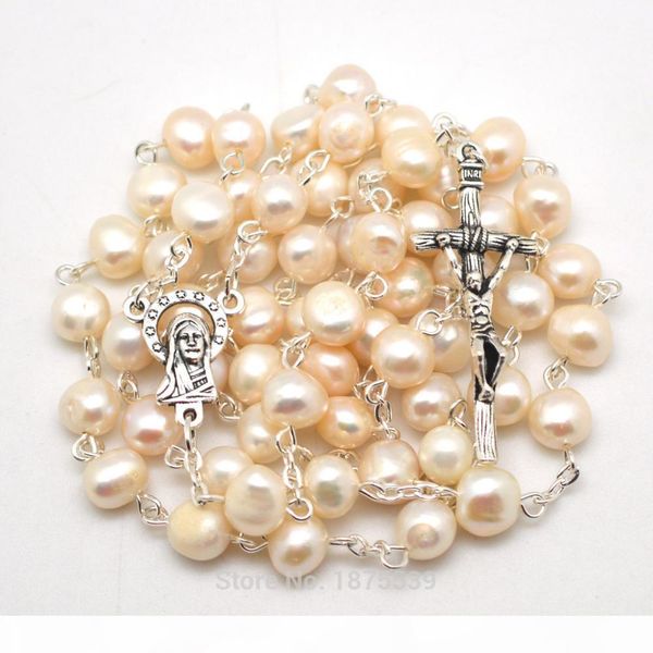 

white freshwater pearls catholic rosaries necklaces welcome customized rosary j190530, Silver