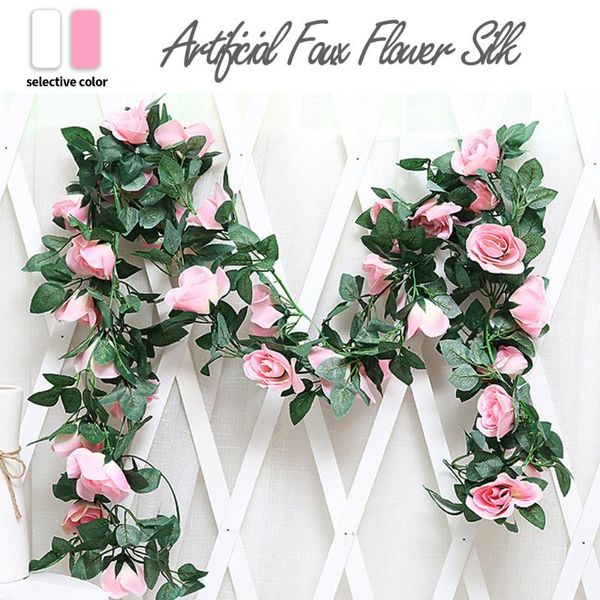 

silk artificial rose vine hanging flowers for wall decoration rattan fake plants leaves garland romantic wedding home decoration