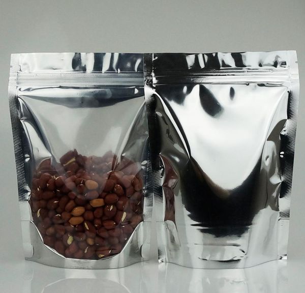 

100 bags metallized transparent food storage plastic zipper bags width pcs zip foil pouch lock smell proof uhsba tore2010