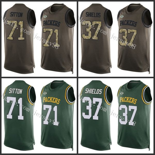 

green bay packers green white nfl salute to service pressing player name & number tank 71 josh sitton 37 sam shields jer, Black;red