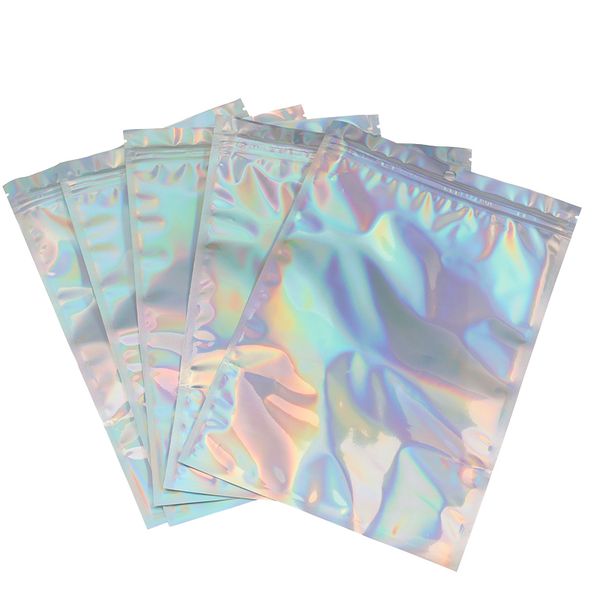 

100pcs/lot glitter heat seal laser aluminum foil envelope bags portable retail package bag plastic foil storage bag dropshipping