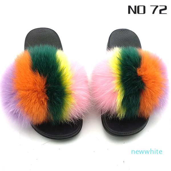 

new summer women real fox fur slippers real fox hair slides female furry indoor flip flops casual beach sandals fluffy plush shoes, Black