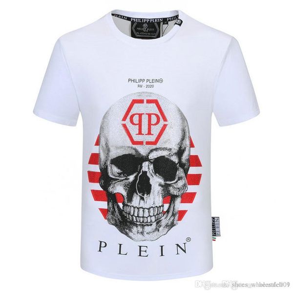 

philip plain brand mens designer t shirts firmata uomo fashion luxury designer t shirt summer homme mens skull tshirt tee 9430, White