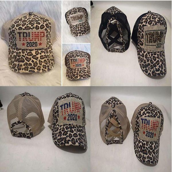 

ponytail baseball cap mesh summer trump 2020 america election caps leopard flower printed hats outdoor sports sun visor hat dda452, Blue;gray