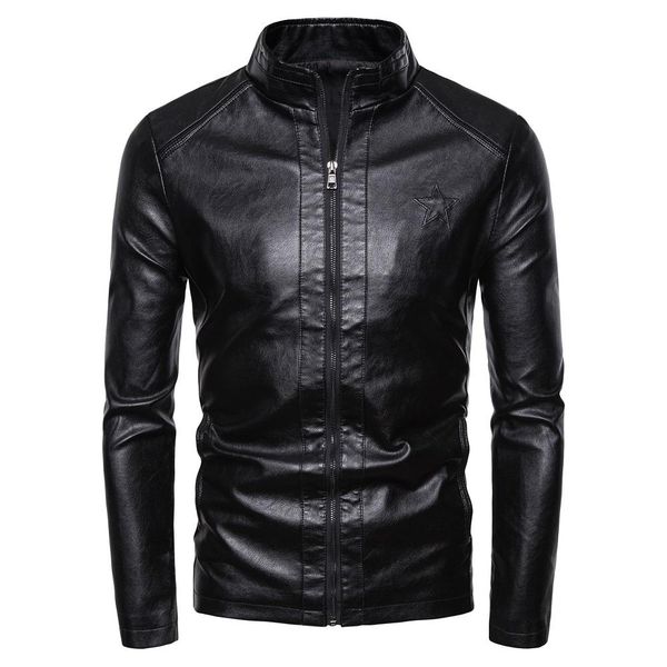

leather jacket men new arrival casual coat men's british style fashion turtleneck soft leather coat, Black