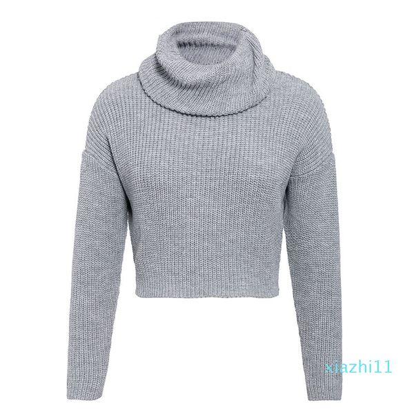 Venda Hot Grey malha de gola alta curto camisola Mulheres colheita puxar Outono camisola senhoras jumper de inverno puxar Feminino malhas pullover