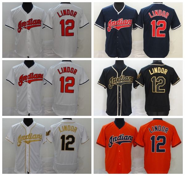 

2020 men baseball 12 francisco lindor jersey flexbase cool base team color navy blue white orange black all stitched high quality, Blue;black
