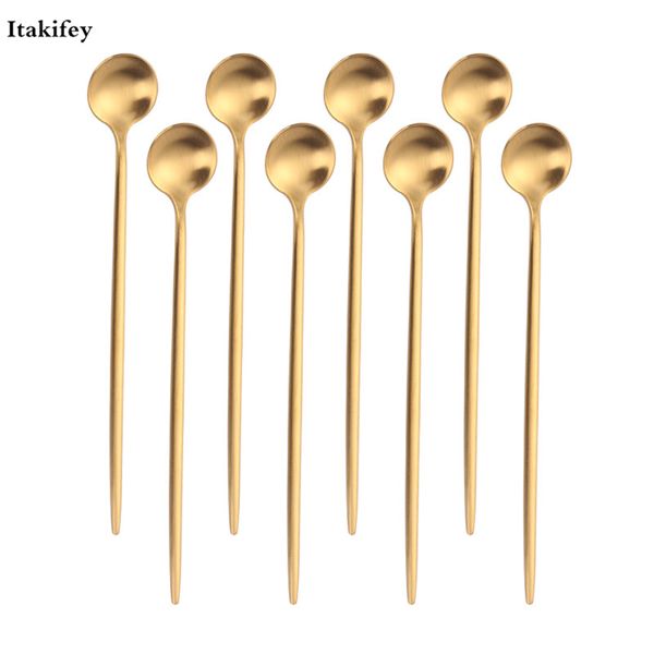 

dinnerware set stainless steel ice 4/6/8 pcs spoon dessert coffee ice cream spoons kitchen accessories long handle