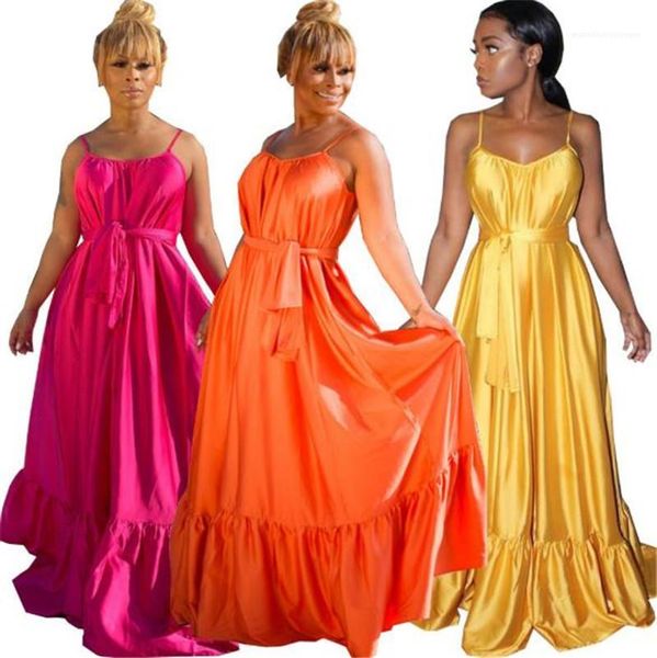 

sleeveless sashes dress solid color womens designer dresses fashion spaghetti strap loose pleated maxi dress sexy, Black;gray