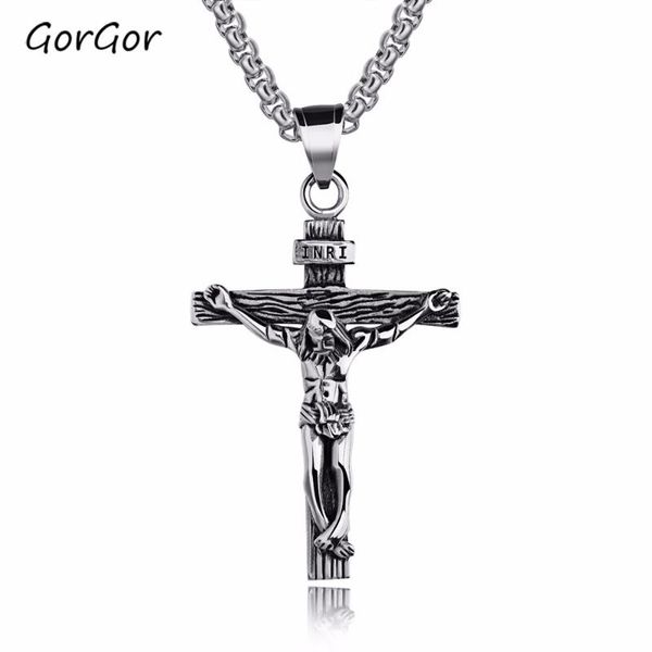 

gorgor new style stylish exquise christian jesus cross titanium steel pure steel chain men's pendant necklace accessories 810, Silver