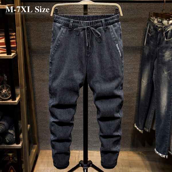 

plus size 5xl 6xl 7xl brand men's fashion black harem jeans autumn new casual elastic denim trousers male streetwear pants, Blue