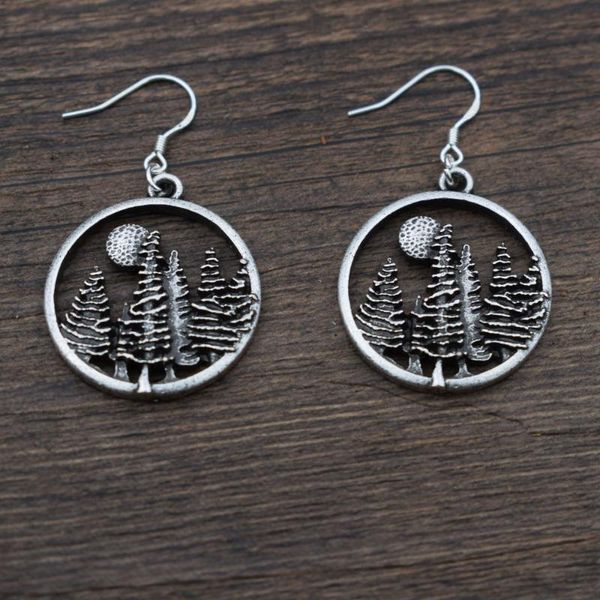 

dangle & chandelier sanlan 1pair mountain forest pine tree earring with hook under the sun camping hiking gift, Silver