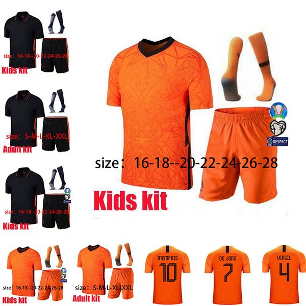 

2020 кубок европы мемфис дети белый тренировочный костюм 20 21 нидерланды дом вдали ребенок f.de jong вирджил футбол рубашку мальчика спорти, Black