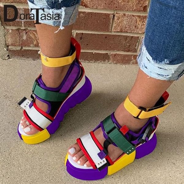 

doratasia 2020 brand new platform sandals women wedge high heels shoes woman summer colorful gladiator sandals big size 34-44, Black