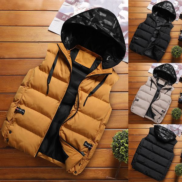 

spring autumn men new stylish 2020 down vest men's warm sleeveless jacket male winter waistcoat hooded vest casual coats, Black;white