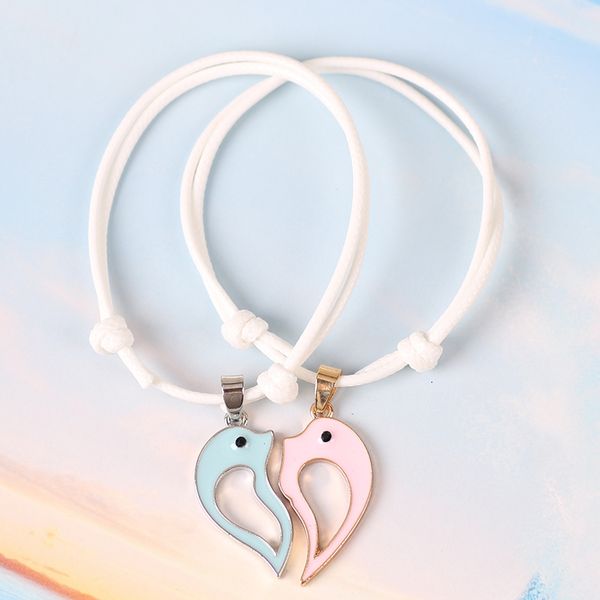 

good friend bracelet simple alloy blue dolphin stitching heart-shaped fashion pendant men and women memorial friendship gift, Golden;silver
