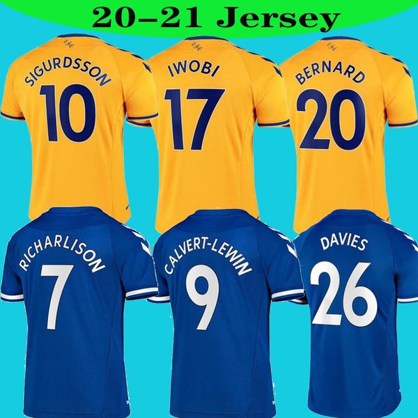 

2020 2021 everton soccer jersey calvert lewin men kids kit football shirt 20 21 kean richarlison sigurdsson andré gomes, Black;yellow